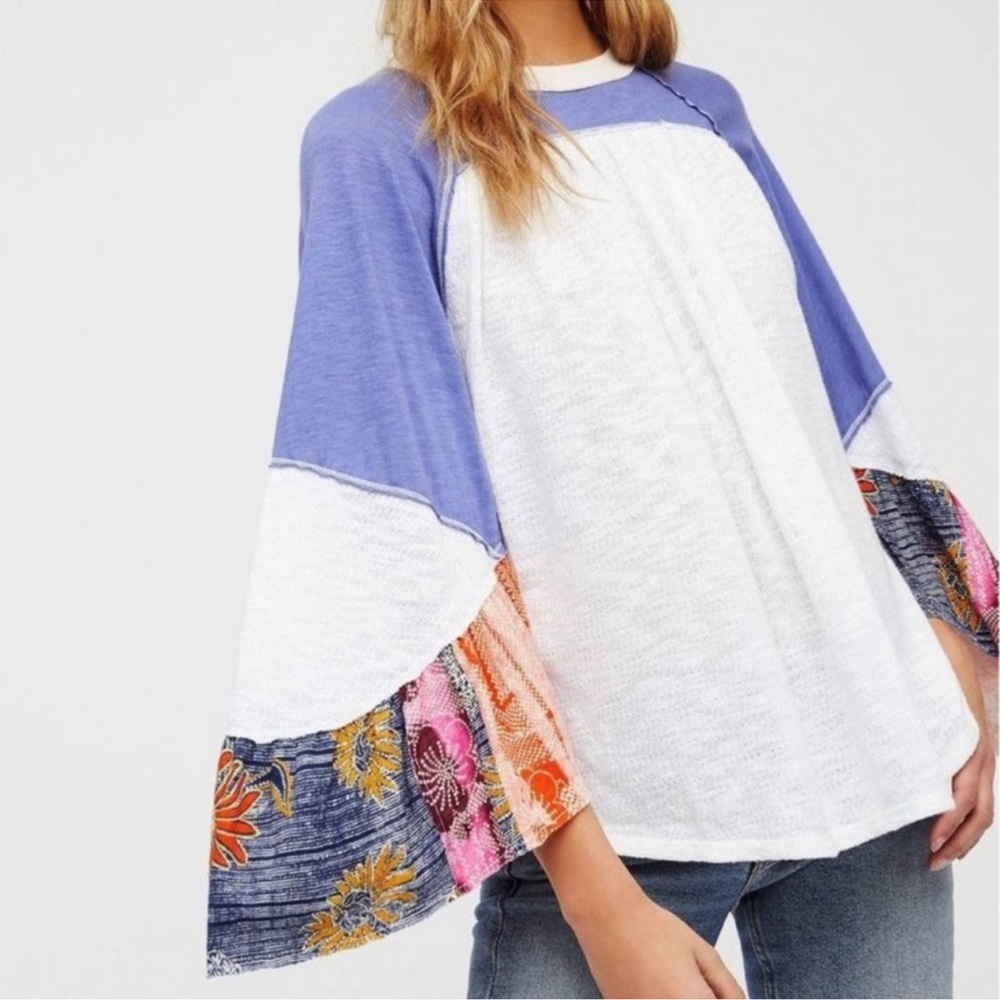 We The Free White and Lavender Boho Bell Sleeve Long Sleeve Tee